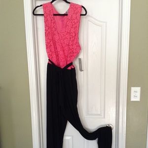 Peach and Black Jump Suit... new with tags Macy’s